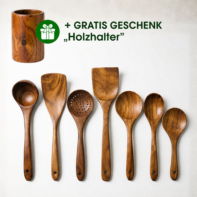 Küchenutensilien-Set aus Small-Leaf-Akazienholz