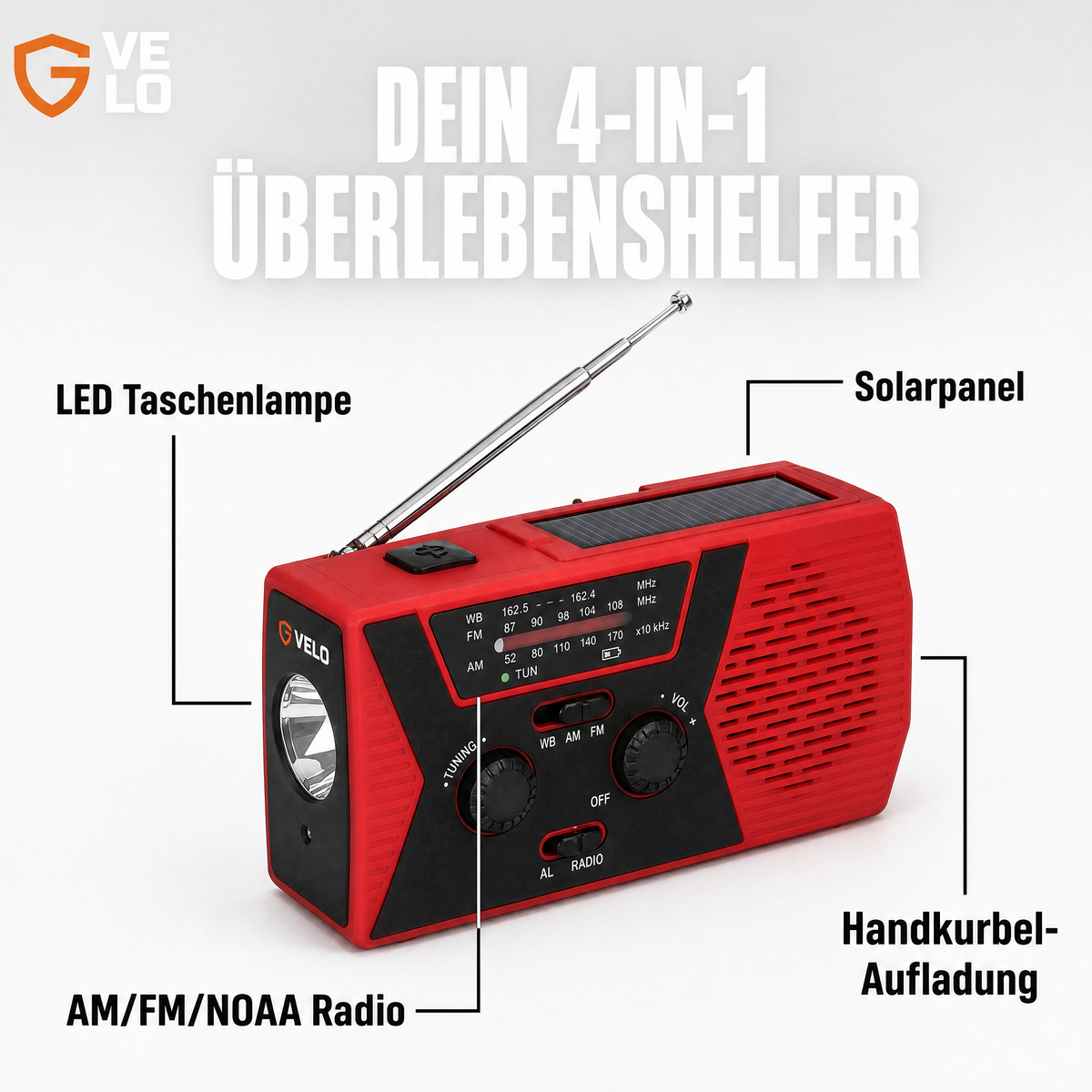 Velo Rettung-Radio 4-in-1 Gerät